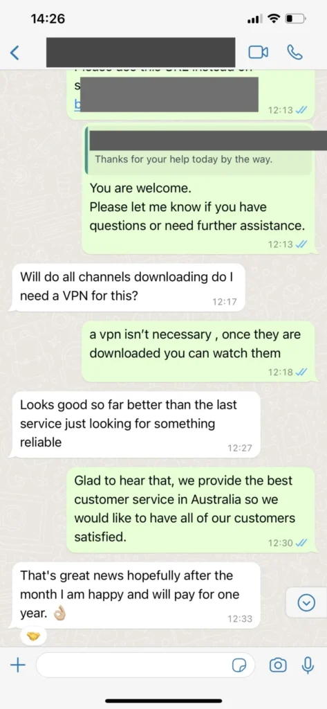 Kablen IPTV WhatsApp Subscription Confirmation Screenshot 3