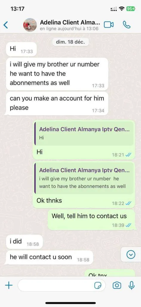 Kablen IPTV WhatsApp Positive Review Chat 5